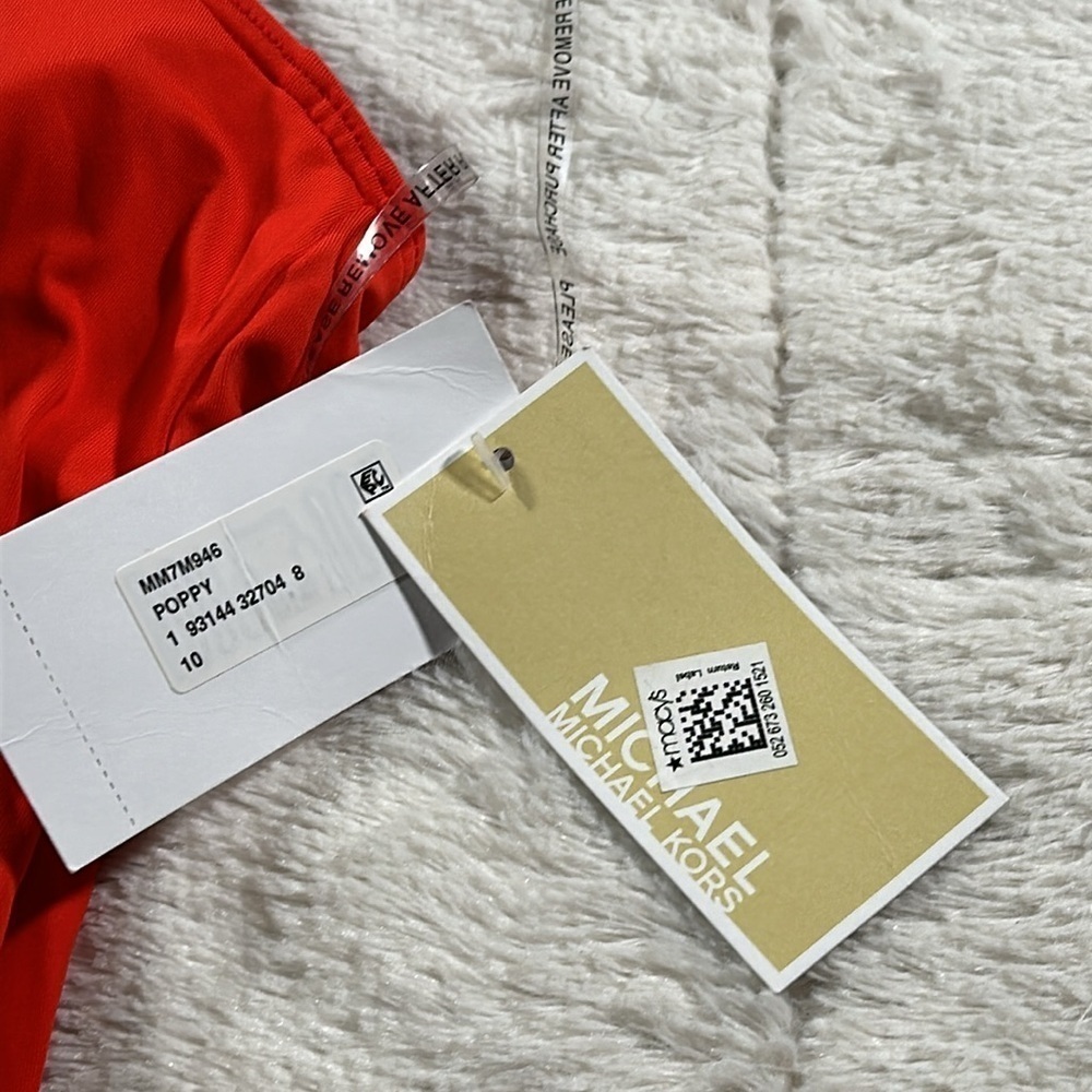 MICHAEL KORS Red Orange Blouson Full Coverage Tie Halter One Piece Swimsuit 10 - Picture 7 of 12